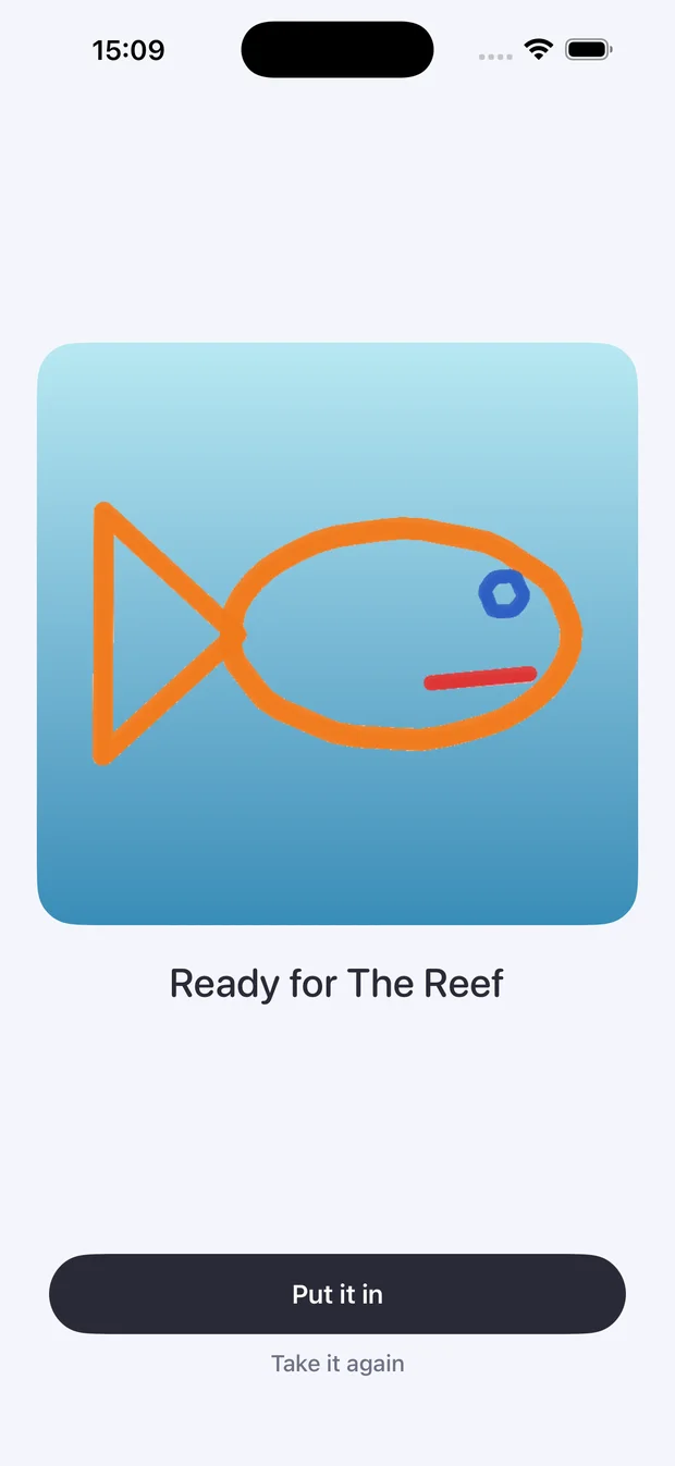 A drawn fish lifted off the page, ready to be put into the Reef.